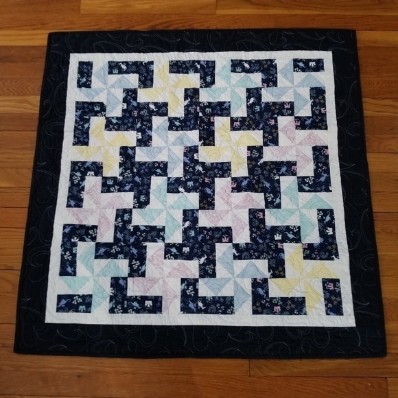 Wall Quilt 38" Square Dragons Castles Pinwheel Pink Blue Floral Hearts Baby Room - Picture 2 of 11